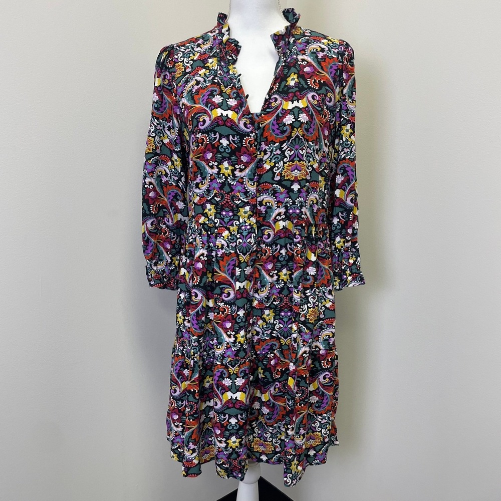 NEW Loft Multi Color Paisley Floral Tiered Shift Dress S Cottagecore Feminine